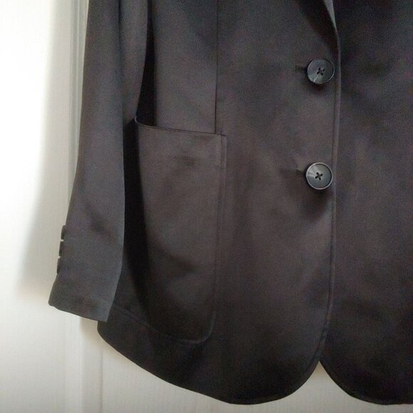 Herzen's Angelegenheit Black Satin Womens Blazer 2 Button Pockets Dressy 40 - Picture 5 of 13